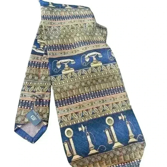 Daniel De Fasson Men’s Silk Tie Handmade Antique Telephone Design Classic Career - Picture 1 of 12